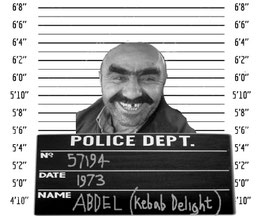 Mugshot-style photo of kebab shop owner Abdel
