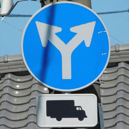 異形矢印標識(指定方向外進行禁止)。静岡県富士市にある。