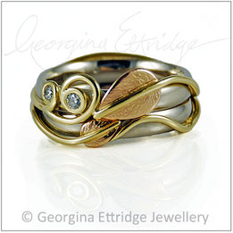 Leaf & Two Tendril Rings Nature Inspired - Bespoke Custom Commissions Made to Order