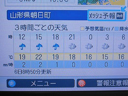 衛星TVでのポイント予報は完全な雨予報です。普段はほぼ当たっていますが…。