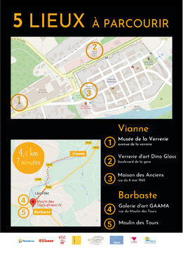 plan du parcours, 5 lieux à visiter, Vianne, Barbaste