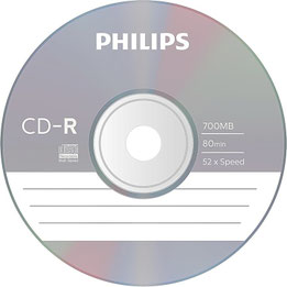 CD-Rohling (CD-R: kann nur einmalig "gebrannt" werden)