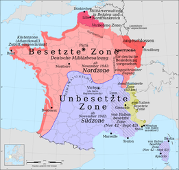 Eric Gaba (Sting - fr:Sting) for original blanck map / Rama for zone, in: https://commons.wikimedia.org/wiki/File:France_map_Lambert-93_with_regions_and_departments-occupation-de.svg, Lizenz: GFDL / Attribution and Share-Alike required, Attribution-ShareA