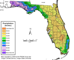 north west Florida has the most rain  -  Image: average precipitation from 1971- 2000 via Oregon State University