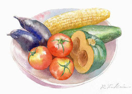 水彩画「夏野菜」福井良佑  Watercolor by Ryoyu