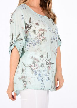 Bluse mit Krempelärmeln und Blumenmuster