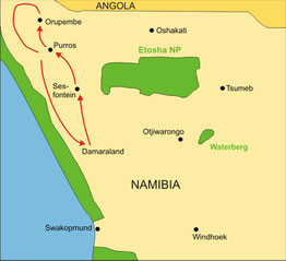 Karte Namibia Privatreise 7 Tage