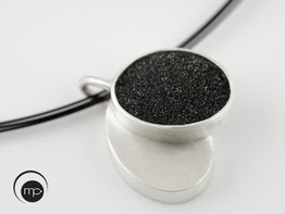 Silver Pendant with Black Natural Druse