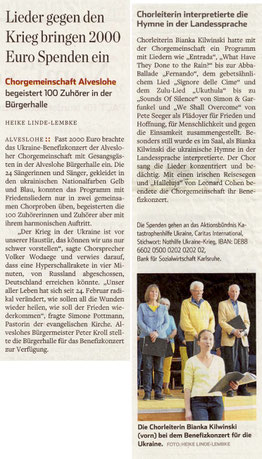 Benefizkonzert Alveslohe – Hamburger Abendblatt 11.o4.2o22