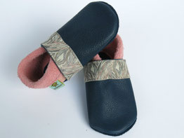 Dunkelblau / rosa Biolederschuhe & Designleder Streife