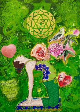 Grünes Bild in der Mixed Media Intuitive Art Technik zum Herz-Chakra
