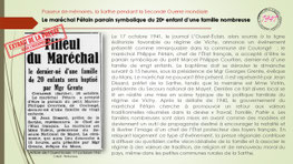 "Article du journal L’Ouest-Éclair du 17 octobre 1941 annonçant que le maréchal Pétain est le parrain symbolique du 20ᵉ enfant d’une famille à Coulongé en Sarthe."