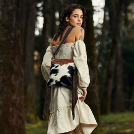 Leder Kuhfelltasche mit Fransen Boho Ibiza Style