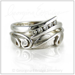 Leaf & Two Tendrils Ring Created to fit with an unusual shaped engagement ring ring