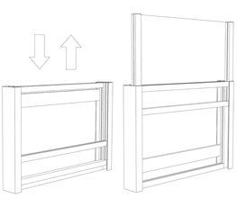 Funktionsskizze der Up-and-Down Windschutzanlage mit Pfeilmarkierung für die Höhenverstellung