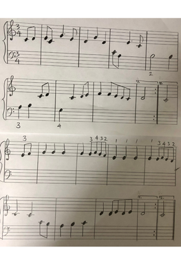 ピアノを習い始めて間もない生徒さんのために『いつも何度でも』の曲を簡単にアレンジした楽譜の画像