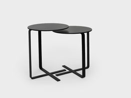 X-Table mit robuster HPL Platte und pulverlackiertem Metallfuss. Grösse 50cm und 55cm in schwarz