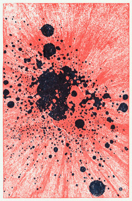 Petra Reichenbach, Black Hole V, zweifarbige Linolätzung und Linolschnitt, 2023