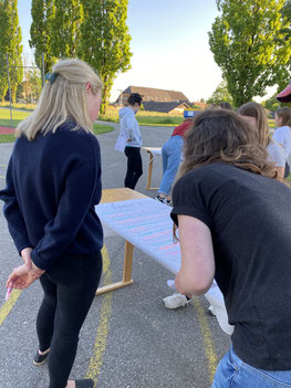 Workshop, eine Gruppe löst einen Persönlichketistest