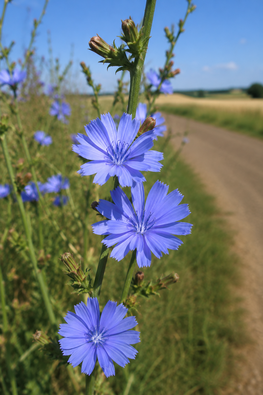 Die Wegwarte gehört zu den stillen Begleiterinnen unserer Wege. Mit ihren leuchtend blauen Blüten erinnert sie an Hoffnung, Treue und den Mut, den eigenen Lebensweg weiterzugehen. Seit Jahrhunderten wird sie als Heilpflanze, Räucherpflanze und Kaffeeersat