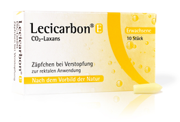 CO2-Zäpfchen bei Verstopfung, Lecicarbon® (Abbildung Schachtel 10 St. für Erwachsene)