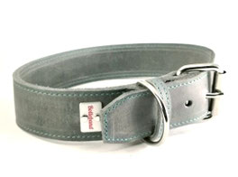 Hundehalsband Leder grau türkis 4 cm breit