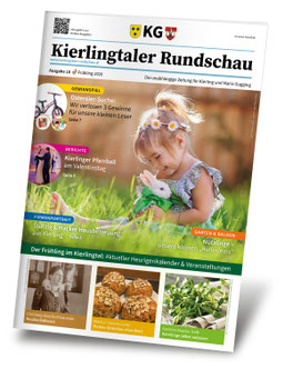 Abbildung der Kierlingtaler Rundschau, Ausgabe 16. Auf dem Titelbild sieht man zwei Frauen, die im Weingarten auf einem Strohballen sitzen.