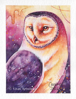 modernes Eulen Kunstwerk - Aquarellbild einer Eule