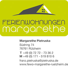Ferienwohnung Margarethe Rülzheim - Region Germersheim Speyer Karlsruhe Wörth