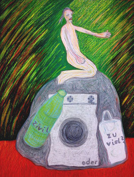 zivil oder zuviel? 4: 40 x 30 cm, Ölpastell auf Papier, auf MDF, 2020