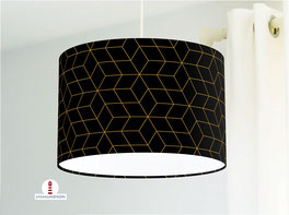 Lampe fürs Wohnzimmer und Stehlampe mit skandinavischem Muster in Schwarz und Goldfarben aus Baumwolle