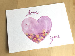 Handgemalte Aquarellkarte Spruch Love You mit Herz