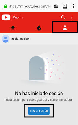 Iniciar sesión en la web móvil de Youtube - Mozilla Firefox