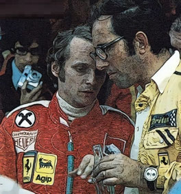 ... en Monjuich en 1975 con Niki Lauda y Mauro Forgheri la tarde del viernes 25 de abril de 1975 