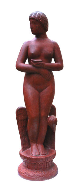 Bernhard Hoetger (1874-1949), Stehende Frau mit Vogel, Paris um 1907, Steinguß, Höhe 52 cm