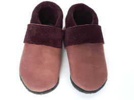 Ecopell altrosa Biolederschuhe, Velourstreife oben in bordeaux 