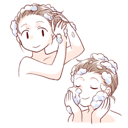髪・顔・体を全身シャンプーやさしくキレイに洗う使い方イラスト