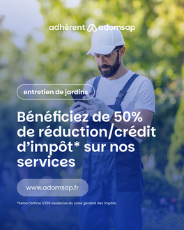 Entretien de jardin par service à la personne avec la coopérative Adomsap, partenaire de l'entreprise Sylva Jardins Paysages.