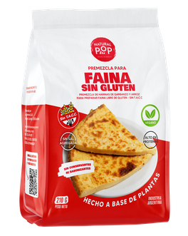 FAINA SIN GLUTEN. Premezcla de harinas de garbanzo y arroz para preparar faina. Presentación: 210 Grs. Apto celíaco, vegano y Kosher Parve: Bobek. Origen Argentina.  