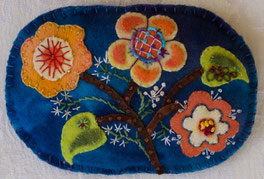 wool applique, embroidery stitches, hand-dyed wool
