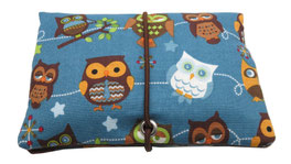 Tabaktasche Tabakbeutel Drehertasche  Eulen Owls braun blau petrol Blättchenspender Blättchenentnehmer