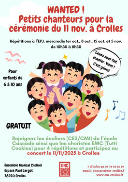 EMC; école de musique; Grésivaudan; Chorale d'enfants; cérémonie 11 novembre