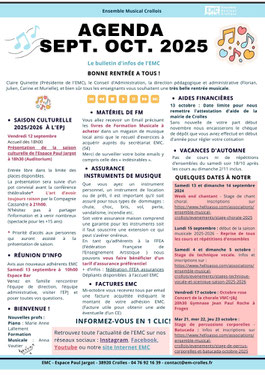 EMC; Ecole de musique; Crolles, Grésivaudan; Agenda; sept _ Oct 2025