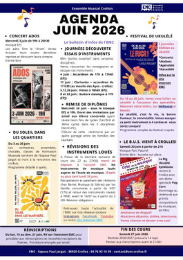 EMC; Ecole de musique; Crolles, Grésivaudan; Agenda juin 2026