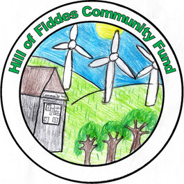 Hill of Fiddes Community Fund logo, hand drawn by local primary children