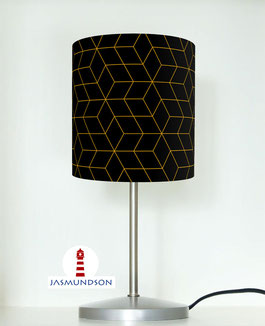 Nachttischlampe fürs Schlafzimmer mit skandinavischem Muster in Schwarz und Goldfarben aus Baumwolle