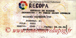 Ticket  La Corogne-PSG  1995-96