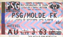 Ticket  PSG-Molde  1995-96