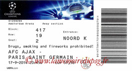 Ticket  Ajax-PSG  2014-15 