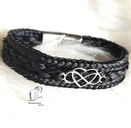 Pferdehaar Armband -Unendlichkeit und Herz-Edelsthal- breit